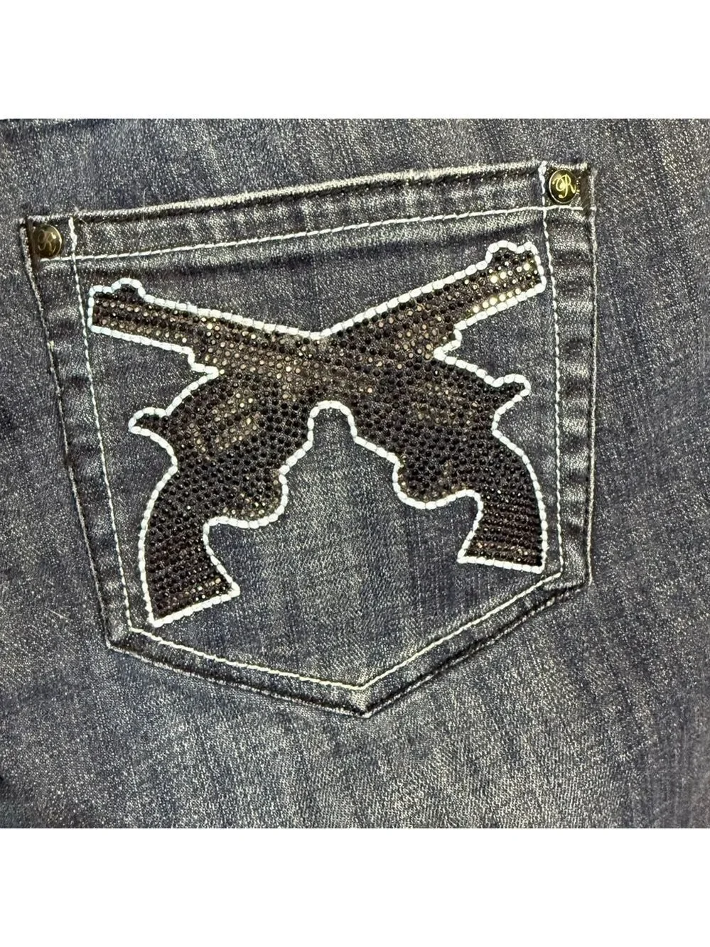 Rock & Roll Cowgirl Low Rise Bootcut Jeans Sequin‎ Pistols Size 30x34